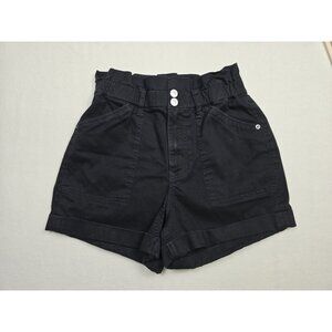 Express Black Shortie Super High Rise Denim Shorts XS Paper Bag Waist